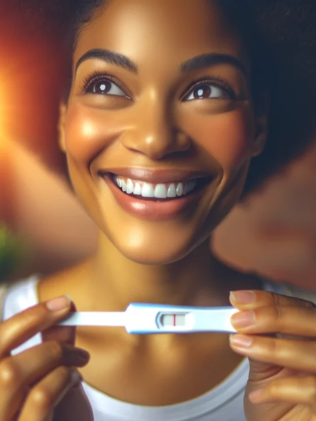 DALL·E 2024-03-28 16.55.06 - A radiant woman holding a positive pregnancy test, expressing joy and fulfillment at the dawn of a new beginning. The image focuses on her facial expr