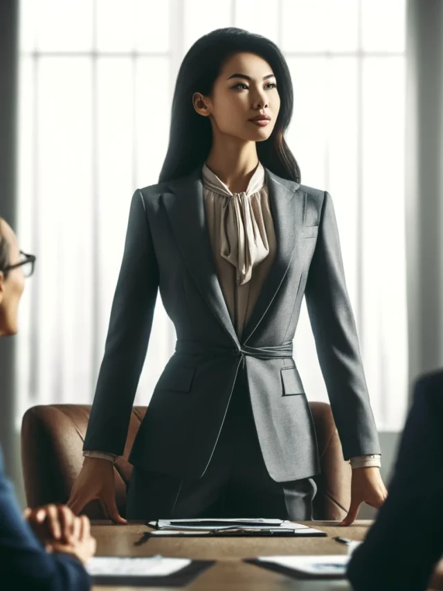 DALL·E 2024-04-18 16.48.06 - A realistic and inspirational image depicting a confident woman. The scene features a professional setting, with a woman of Asian descent standing at