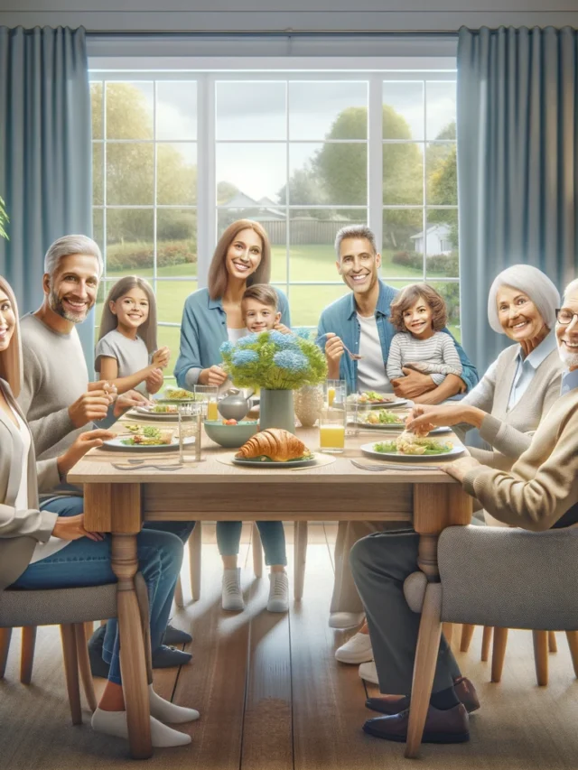 DALL·E 2024-04-30 16.12.50 - A realistic image representing financial well-being for a family. The scene includes a multigenerational family sitting around a dining room table, sm