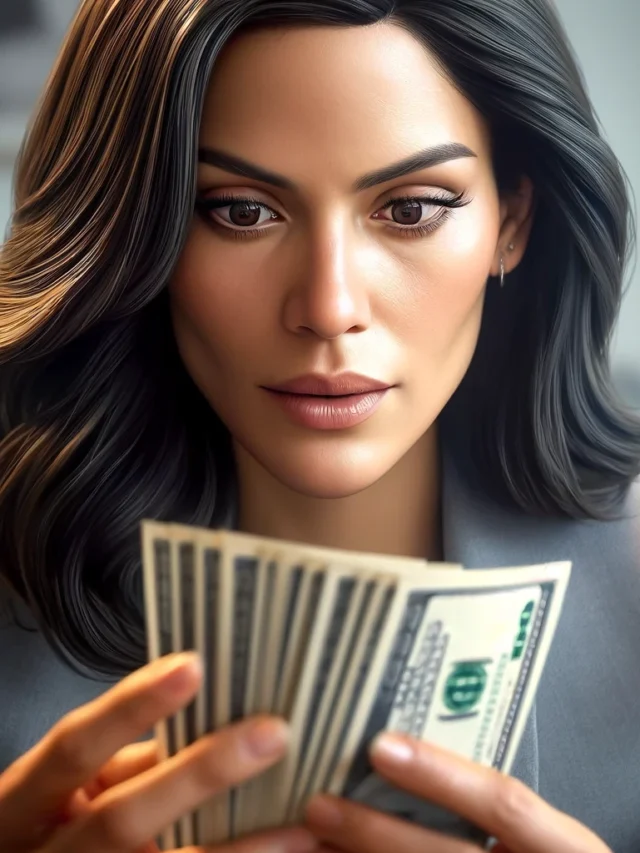 DALL·E 2024-05-03 13.38.12 - A sensational and attention-grabbing image of a woman staring intently at money, designed to captivate and engage viewers. The scene is highly realist