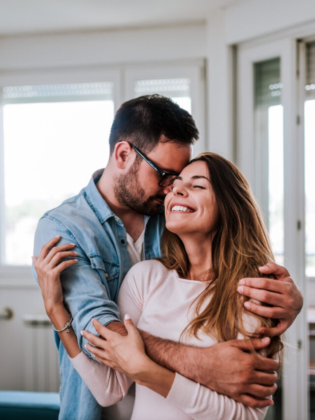 Romantic couple at home.